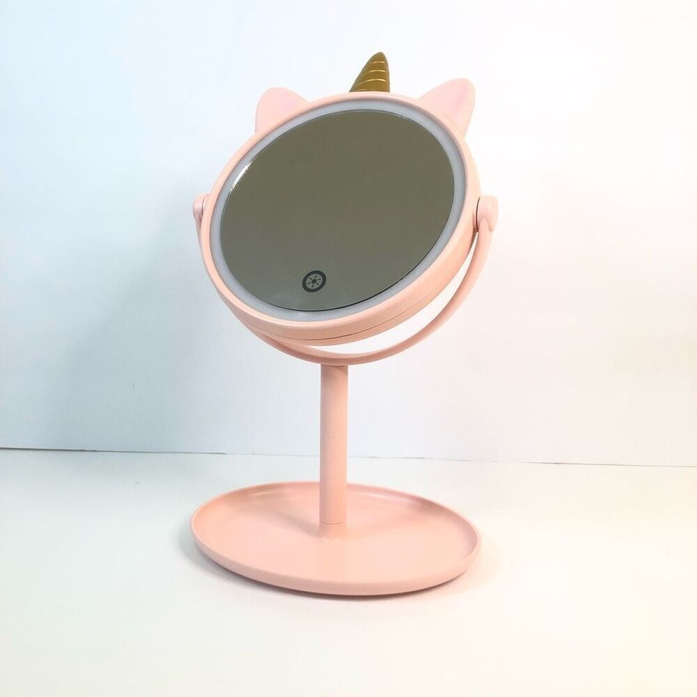 lighted‎ unicorn mirror usb port and tilt mirror light pink vanity tray mirror
